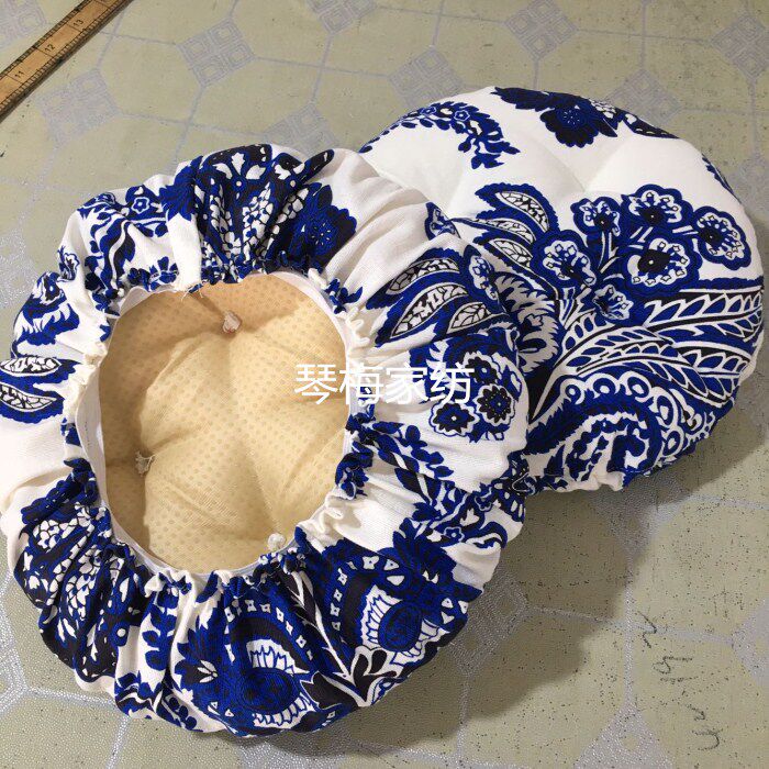 亚麻青花瓷圆形树桩棉垫 圆石凳子坐垫 圆柱体防滑坐垫套住款椅垫