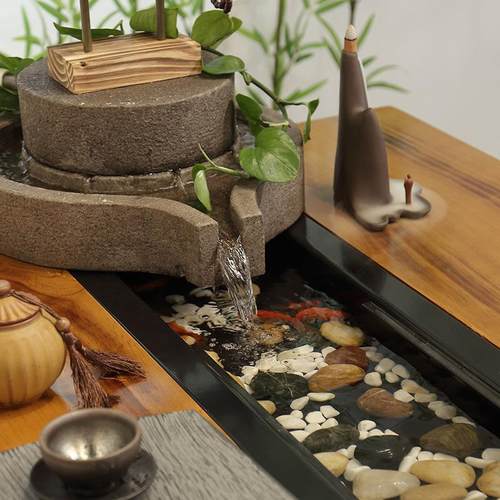 新中式流水茶台茶几全实木创意养鱼茶桌禅意仿古功夫茶桌椅组合