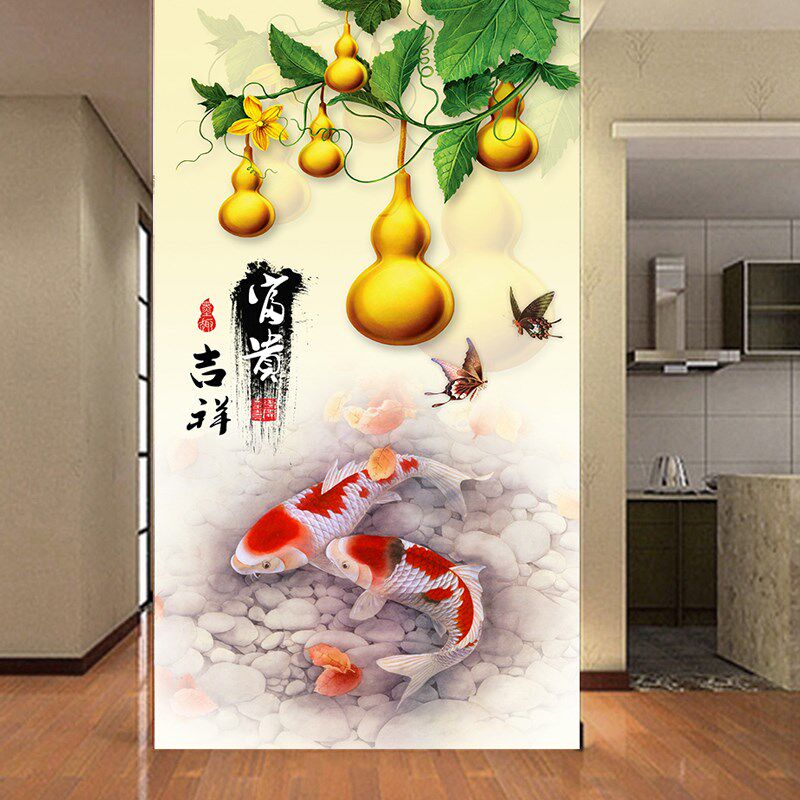 定制自粘玄关贴画家和富贵花瓶卧室走廊墙贴画过道墙纸客厅装饰画