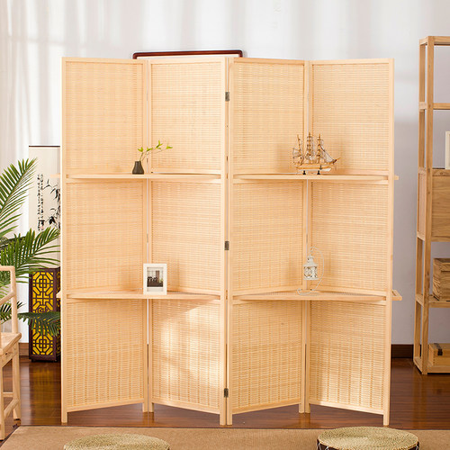 屏风隔断玄关现代简约中式实木折叠屏风酒店卧室客厅竹编移动屏风