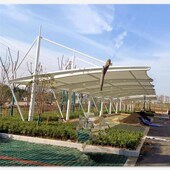 膜结构汽车停车棚张拉膜布PVDF膜圆柱钢结构汽车蓬白色斜拉杆车篷