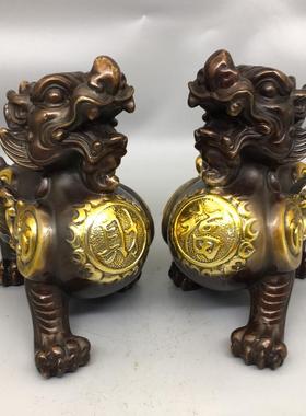 铜貔貅摆件仿古工艺铜鎏金福财貔貅摆件居家办公室工艺品摆件
