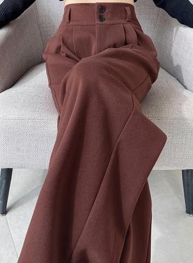 灰色高感毛呢西装裤女秋冬季20高24新款腰宽松KH#NHJ#0直筒级窄版