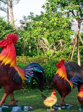 户外玻璃钢雕塑大公鸡母鸡模型农庄园林饭店动物装饰小品摆件