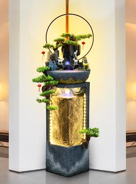 中式流水幕墙假山入户玄关居家客厅公司前台庭院落地景观装饰摆件