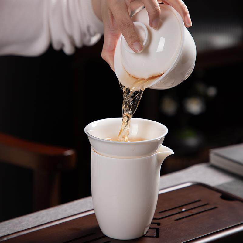 德化陶瓷白瓷三才盖碗茶杯单个泡茶碗带盖大号不烫手茶具套装