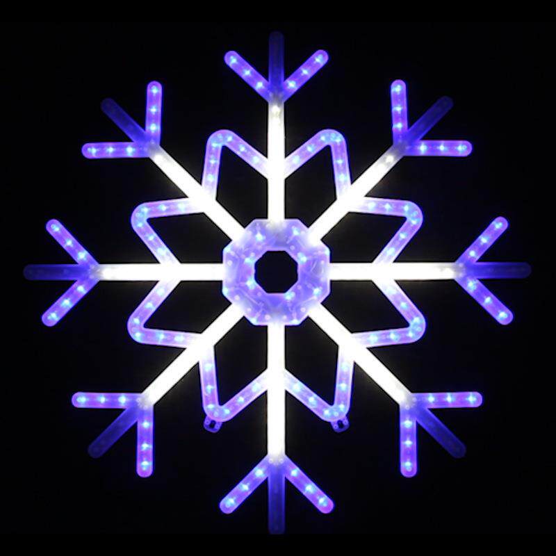 户外节日1米LED蓝加白雪花挂件彩色装饰 大型流水雪花夜光