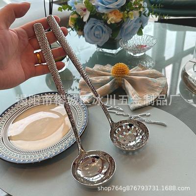 304不锈钢加厚大汤壳火锅勺锤点纹加深型舀汤盛粥汤勺子家用汤漏