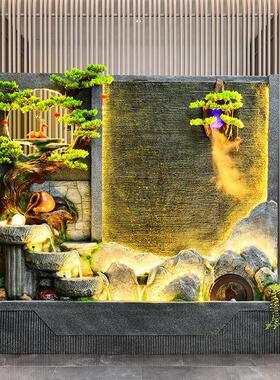 假山水幕墙循环流水喷泉招财酒店公司开业乔迁加湿风水轮装饰摆件