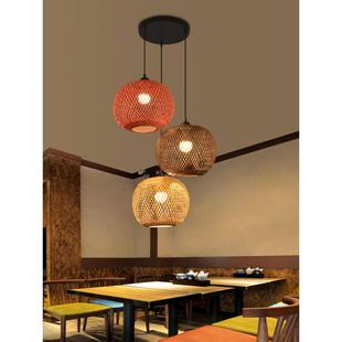 竹编灯笼新中式 简约田园餐厅民宿卧室阳台东南亚复古灯罩圆球吊灯