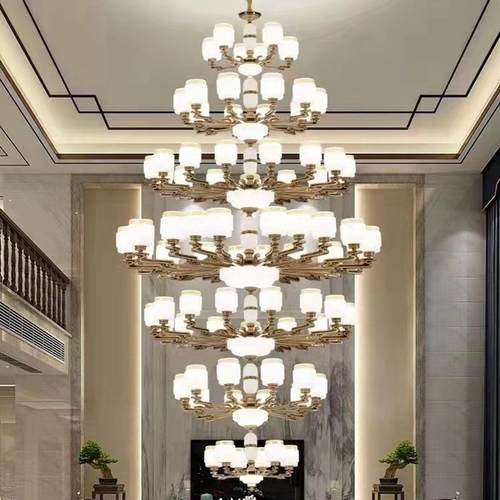 新中式复式楼别墅大吊灯客厅灯楼中楼大堂简欧楼梯灯防尘防蚊灯罩