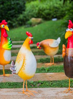 园林庭院摆件卡通仿真公鸡母鸡动物雕塑户外景观摆设创意家居装饰
