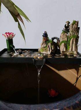 陶瓷鱼缸流水摆件循环过滤养鱼配件大型石磨假山喷泉庭院水景