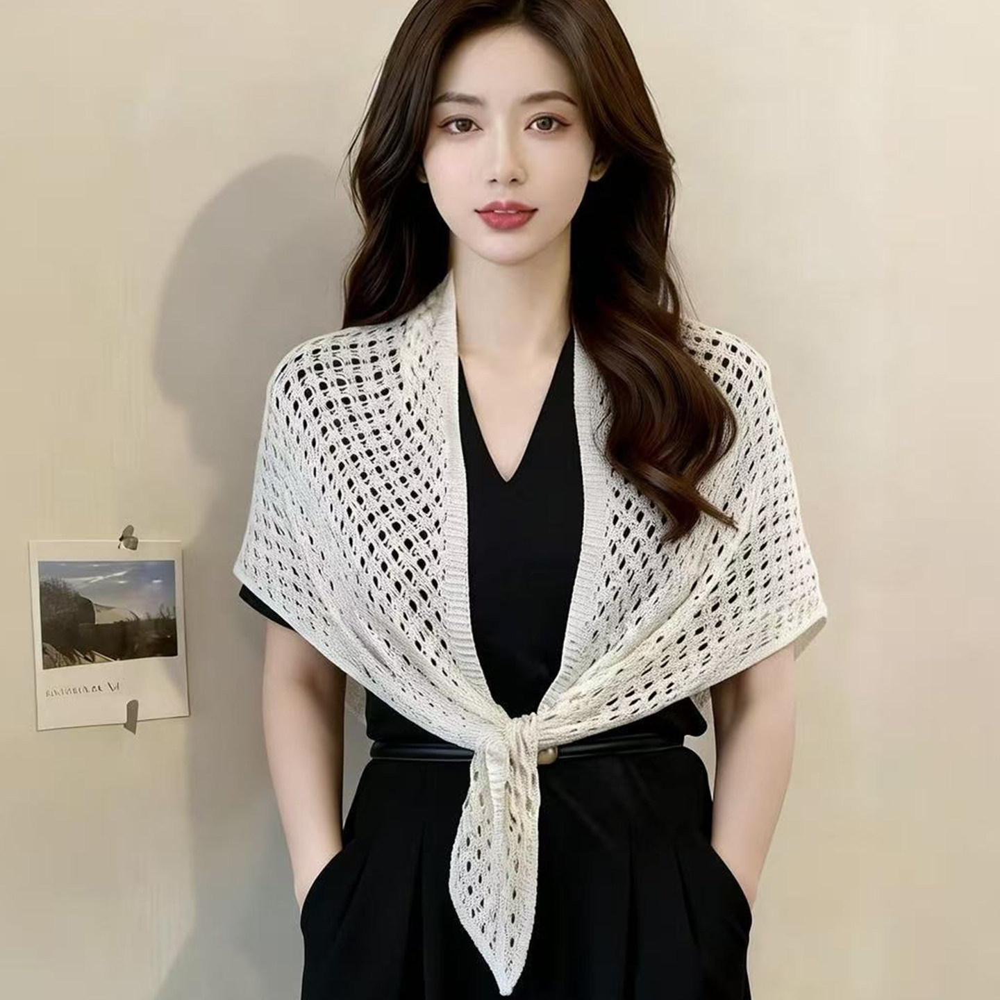 夏季新款镂空网格披肩女百搭遮肉外搭针织空调衫服饰配件漂亮洋气