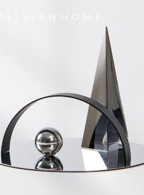 简约拱形桥现代黑色金属细管半圆花器摆件样板房软装插花饰品摆设