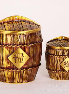 黄铜粮仓米仓送礼品铜缸摆件工艺品办公室客厅五谷丰登乔迁带盖