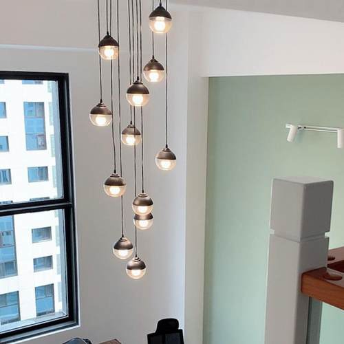 楼梯吊灯长吊灯 现代简约北欧loft复式楼梯灯旋转楼梯间吊灯