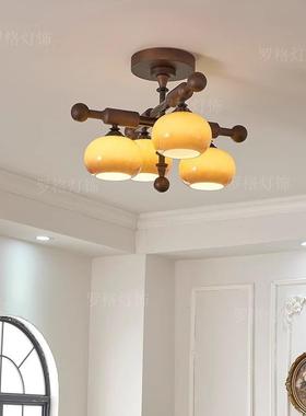 法式中古卧室吸顶灯中式侘寂风主卧复古实木餐厅书房衣帽间灯casa