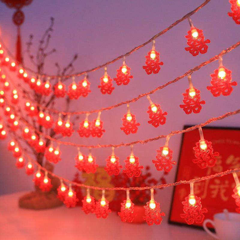 新年连串led红灯笼户外防水防冻彩灯中国结春节挂饰房间院子布置