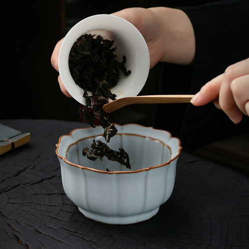 汝窑花形茶洗开片可养茶渣缸水果盆功夫茶具配件水洗茶杯洗小水盂