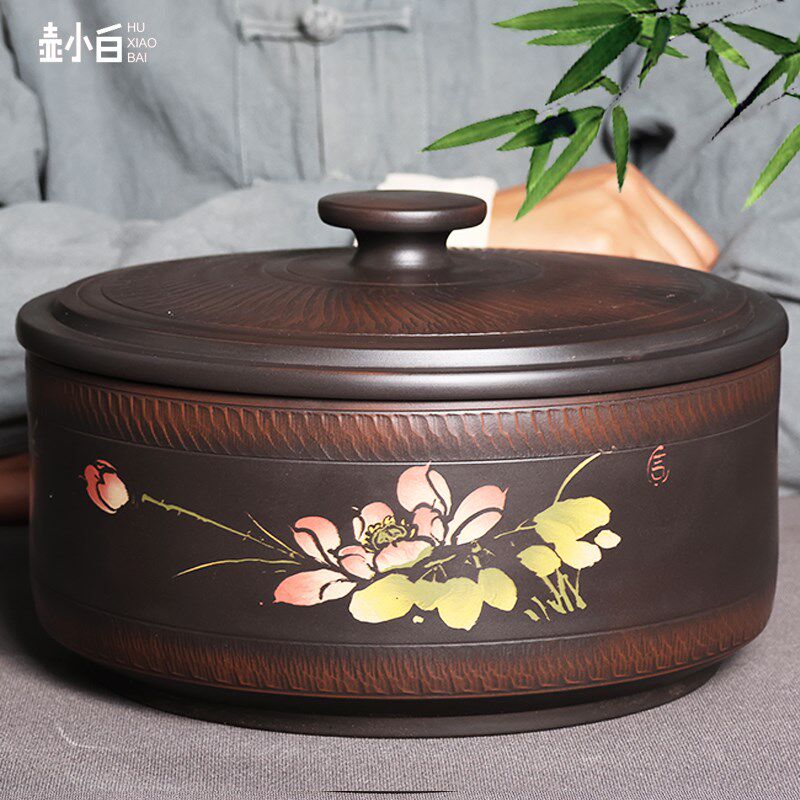 壶小 三饼缸 建水紫陶茶叶罐茶缸白茶饼黑茶普洱茶大储茶罐中式