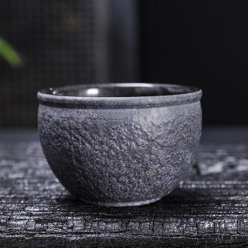 天然冰碛岩茶杯中式复古家用主人杯水缸茶盏大号品茗单杯功夫茶具