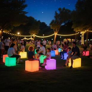 跨境发光立方体户外公园草坪灯景观灯方块凳子酒吧小桌灯七彩家具