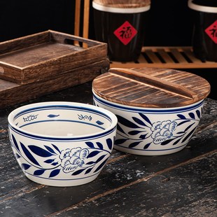 手绘青花大号汤盆大汤碗钵钵鸡冷串串专用猪油罐陶瓷缸带盖和面盆