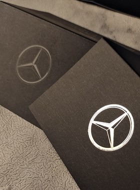 奔驰名片印刷制作设计黑色折叠对折卡片铜版纸双面覆亚膜烫银名片