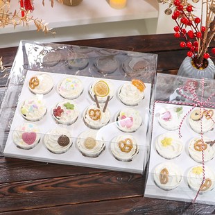 透明纸杯蛋糕盒6粒12粒普通加高款九宫格手提盒节日甜品包装盒子