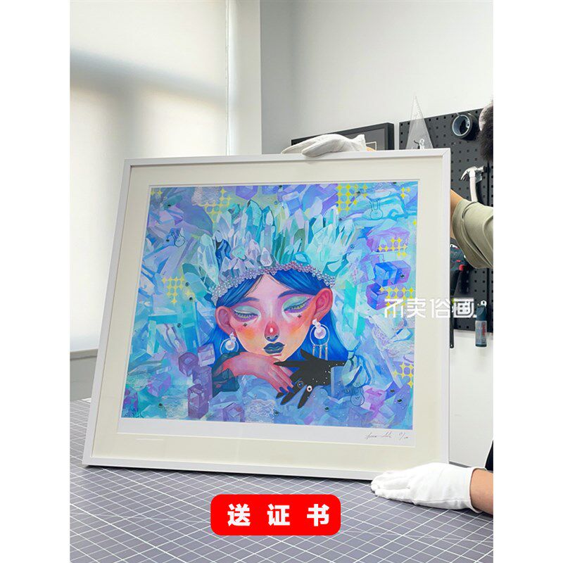 不卖俗画 丸山纯奈 冰块版画日系卡通少女日料餐厅装饰画