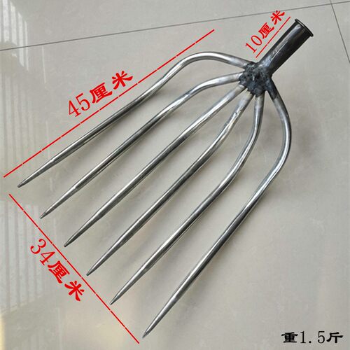 六齿叉空心草叉子农用铁钢叉垃圾叉废料农具三五齿叉子大小四股叉