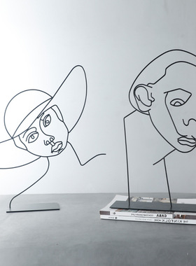 北欧现代简约极简黑色抽象艺术人像人物摆件样板房书房软装饰品