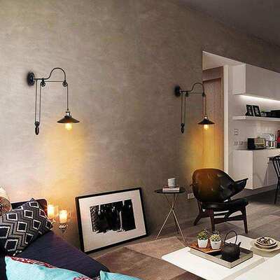 跨境美式壁灯loft工业风复古滑轮伸缩升降酒吧过道走廊灯具