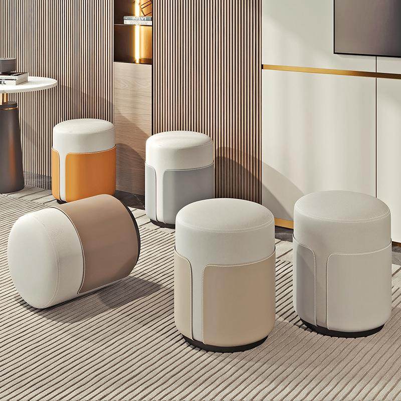 真皮圆凳实木凳家用坐墩试衣间沙发换鞋凳软包客厅茶几化妆凳