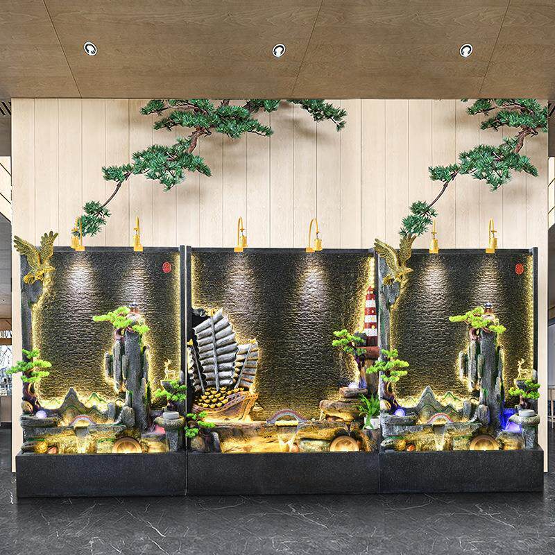 水幕墙流水屏风假山摆件循环水玄关办公室庭院喷泉鱼池背景水景观