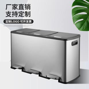 脚踏式 不锈钢垃圾桶静音商场酒店双桶三分类带盖缓降盒30L45L