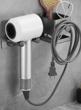 枪灰色免打孔吹风机支架加厚不锈钢浴室收纳架壁挂式卫生间置物架