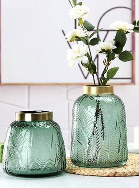 北欧ins加厚铜圈创意彩色玻璃花瓶居家餐桌水培插花器皿摆件