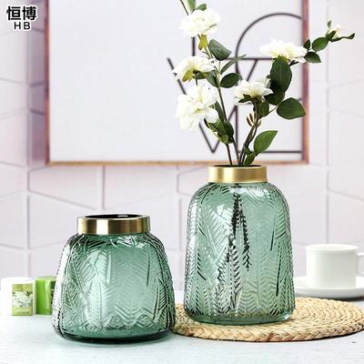 北欧ins加厚铜圈创意彩色玻璃花瓶居家餐桌水培插花器皿摆件