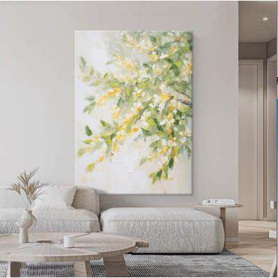 奶油风桂花纯手绘油画玄关装饰画客厅抽象金色花卉手工肌理挂画