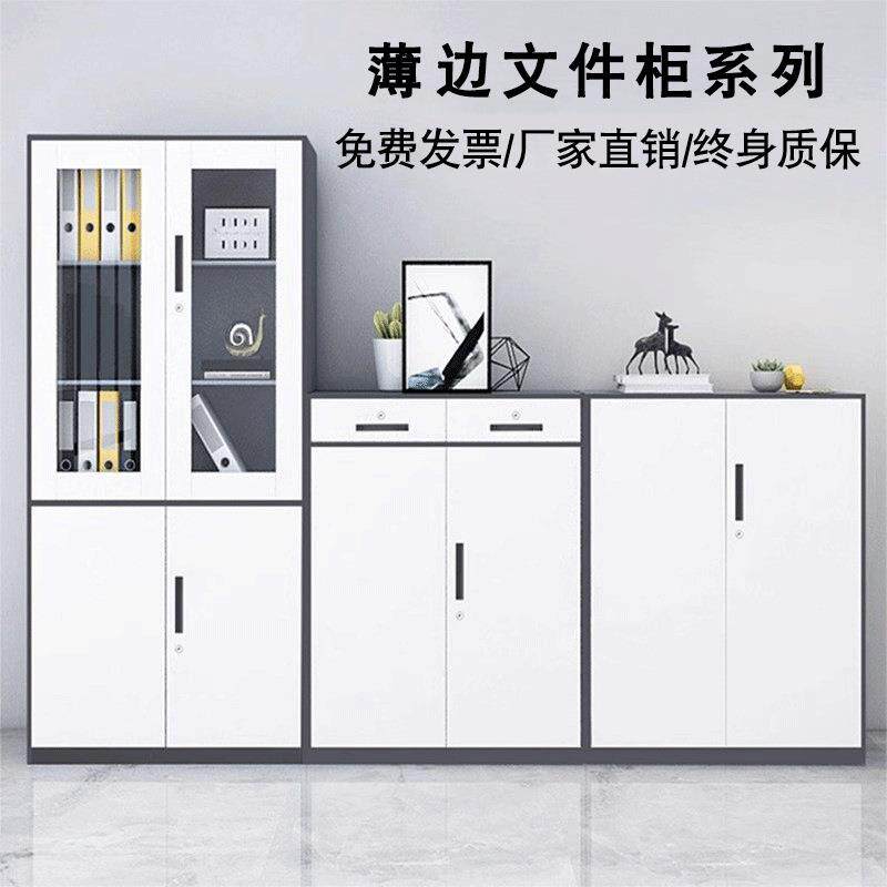 拆装办公文件柜办公室玻璃可调层板带锁钢制薄边档案落地储物柜