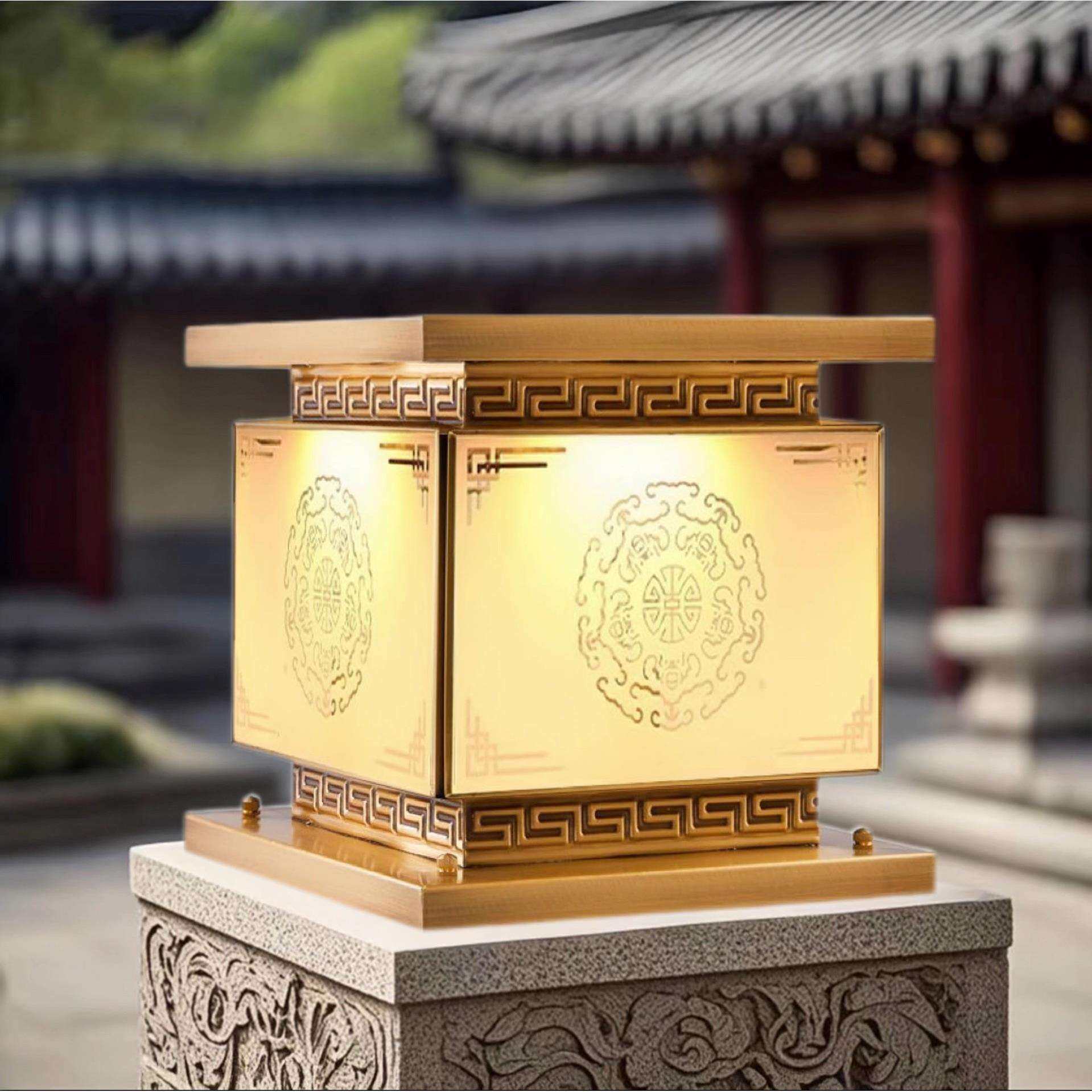 全铜户外太阳能柱头灯接电款简约别墅围墙大门柱灯防水家用庭院灯