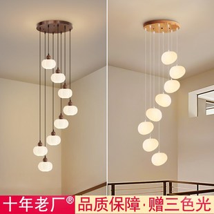 中古风木艺楼梯吊灯创意个性奶油风石头楼梯间吊灯复式楼loft吊灯