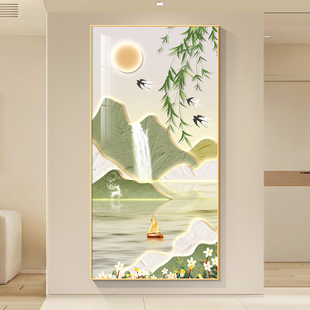 奶油风春天燕子入户玄关装饰画东墙客厅流水生财走廊过道壁画挂画