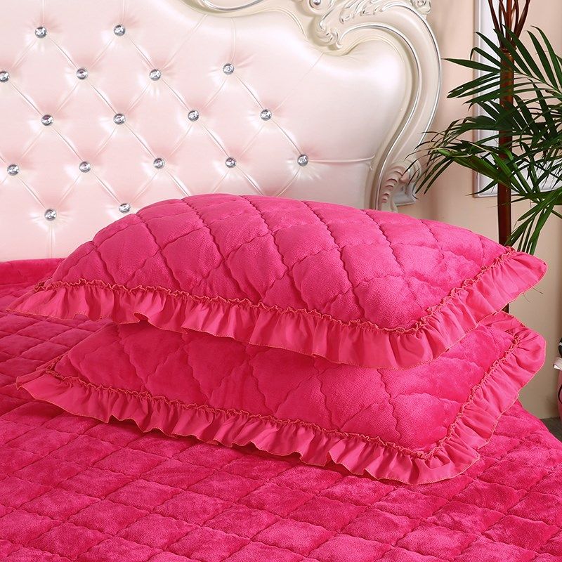 枕套一对装水晶绒夹棉韩版花边4874cm加绒卡通单人珊瑚绒枕头套