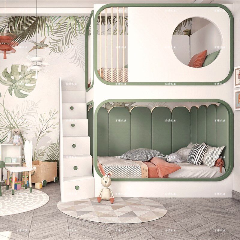 创意现代双层上下高低床定制小户型姐妹树屋床二胎城堡公主滑梯床