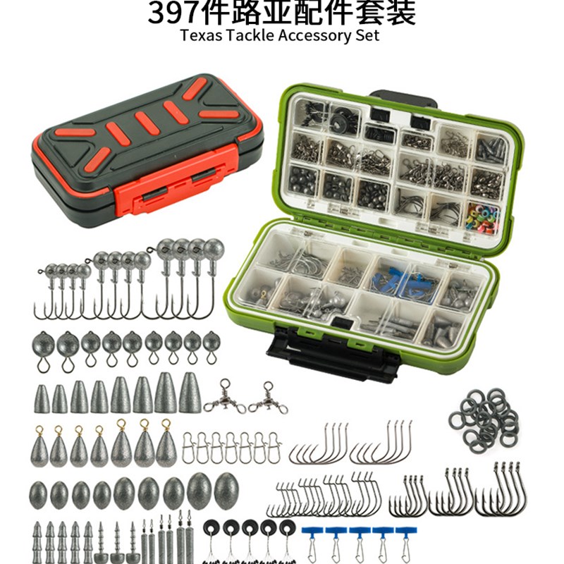 裴钓 397件路亚配件套装德州钓组咬铅铅头钩挡珠铅坠路亚盒大全