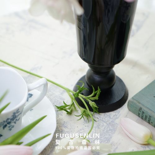 复古森林极简实木高脚陶瓷黑白花瓶干鲜插花水培花器家居装饰摆件
