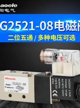 电磁阀 气阀TG2521-08 二位五通电磁阀DC12V 24V 220V